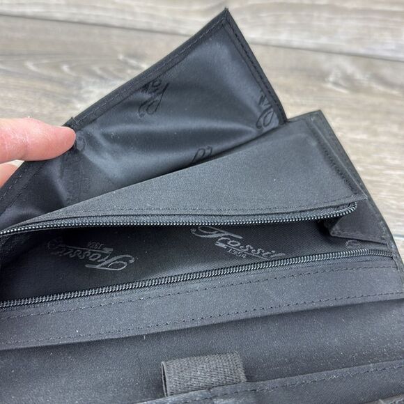 Fossil Black Avenue Croc-Embossed Leather Snap Open Tri-Fold Clutch Wallet - Picture 8 of 14